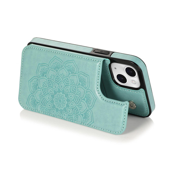 Double Buckle Mandala Pattern PU+TPU Protective Case with Card Slots & Holder & Photo Frame - iPhone 13 mini(Green)