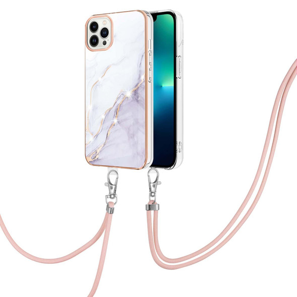 Electroplating Marble Pattern IMD TPU Shockproof Case with Neck Lanyard - iPhone 13 Pro Max(White 006)