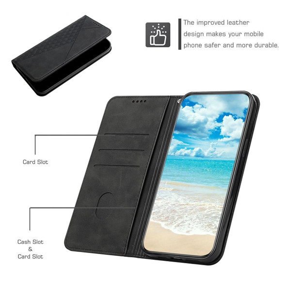 Diamond Pattern Splicing Skin Feel Magnetic Horizontal Flip Leatherette Case with Card Slots & Holder & Wallet - iPhone X / XS(Black)