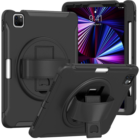 360 Rotation PC + TPU ablet Case with Holder & Strap - iPad Air 2020 / 2022 10.9 / Pro 11 2021 / 2020 / 2018(Black)
