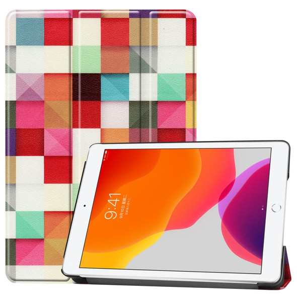 iPad 10.2 2021 / 2020 / 2019 Colored Drawing Horizontal Flip Leather Case with Three-folding Holder & Sleep / Wake-up Function(Magic Cube)