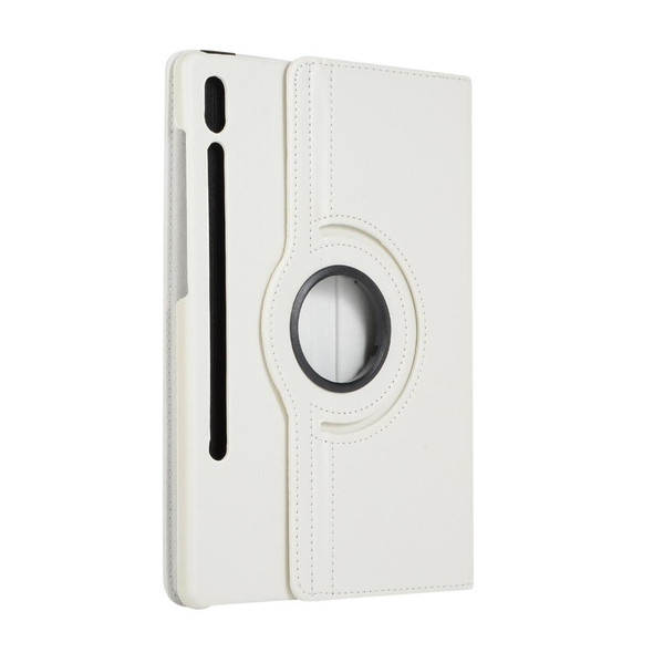 Samsung Galaxy Tab S7 T870 2020 / Tab S8 Litchi Texture Horizontal Flip 360 Degrees Rotation Leather Case with Holder(White)