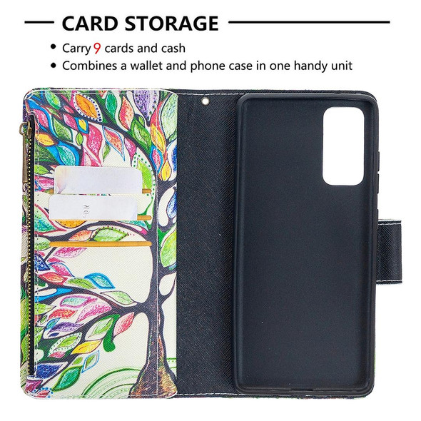 Samsung Galaxy S20 FE 5G / S20 Lite Colored Drawing Pattern Zipper Horizontal Flip Leather Case with Holder & Card Slots & Wallet(Tree)