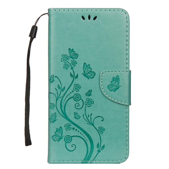 Embossed Butterfly Pattern Horizontal Flip Leatherette Case with Card Slot & Holder & Wallet & Lanyard - iPhone XR (Green)