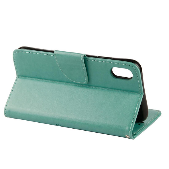 Embossed Butterfly Pattern Horizontal Flip Leatherette Case with Card Slot & Holder & Wallet & Lanyard - iPhone XR (Green)