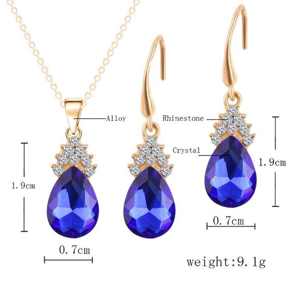 Fashion Diamond Ladies Crystal Zircon Drop Necklace Earring Set(Black)