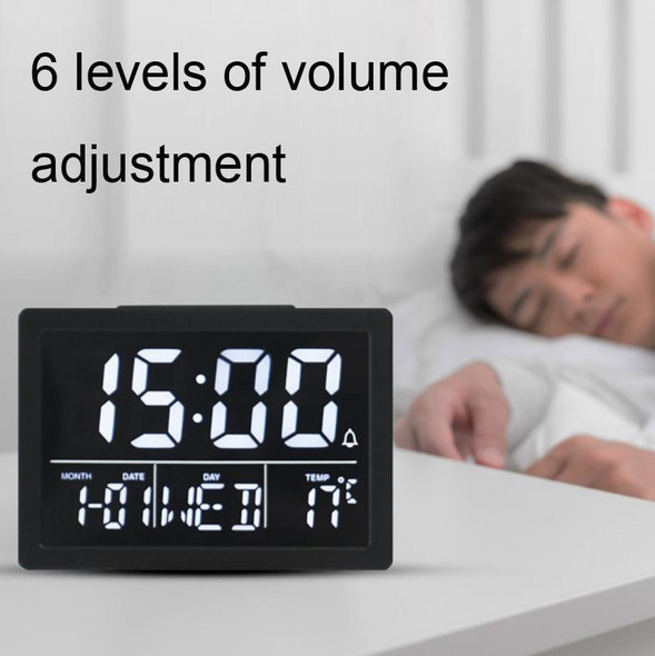 Large Screen LED Clock Bedside Multifunctional Electronic Alarm Clock(Black Shell White Light)