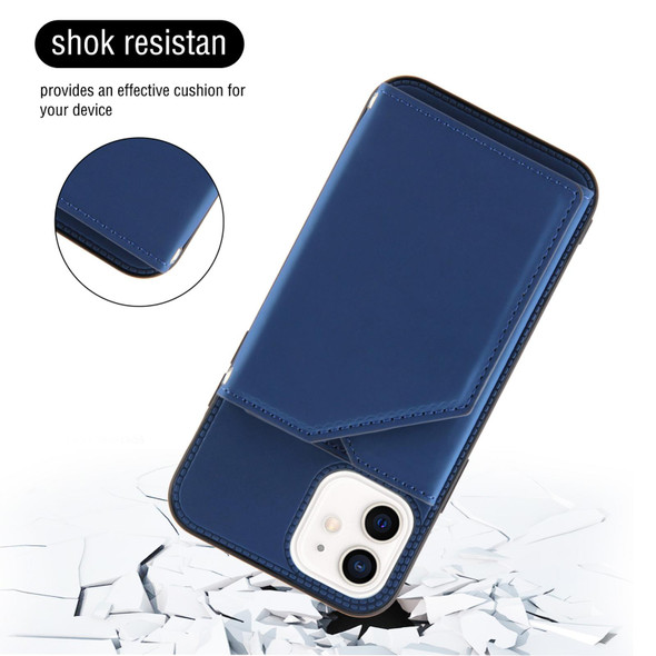 Skin Feel PU + TPU + PC Back Cover Shockproof Case with Card Slots & Holder & Photo Frame - iPhone 12 / 12 Pro(Royal Blue)