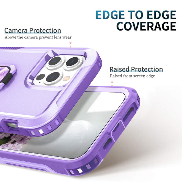 3 in 1 PC + TPU Phone Case with Ring Holder - iPhone 12 Pro Max(Purple)