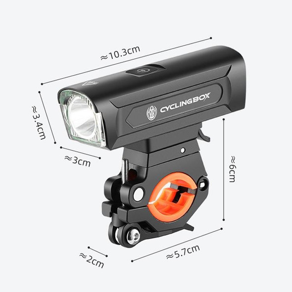 CYCLINGBOX BG-1808 Bicycle Aluminum Alloy Headlight USB Charging Night Riding Flashlight Bicycle Riding Equipment(Black)