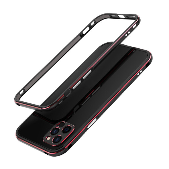 Aurora Series Lens Protector + Metal Frame Protective Case - iPhone 12 Pro(Black Red)