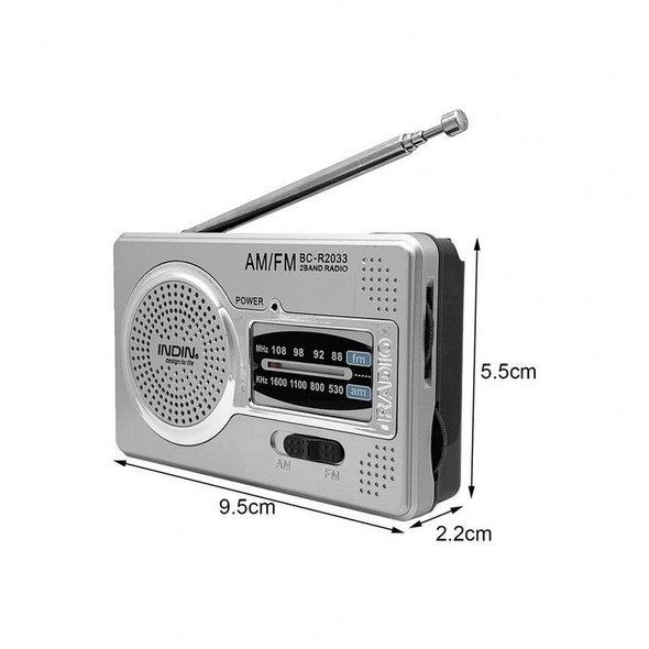 BC-R2033  AM FM Radio Telescopic Antenna Full Band Portable Radio Receiver(Silver Gray)