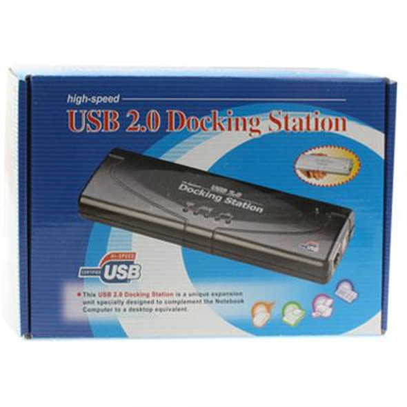 Hi-speed USB 2.0 Docking Station with 8 Ports (2xUSB 2.0 + PS2 Mouse + PS2 Keyboard + RS232 + DB25 + LAN + Upstream),Black(Black)
