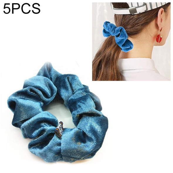 5 PCS Velvet Solid Color Elastic Hair Bands Ponytail Holder Scrunchies Tie Hair Rubber Band Headband(Blue)