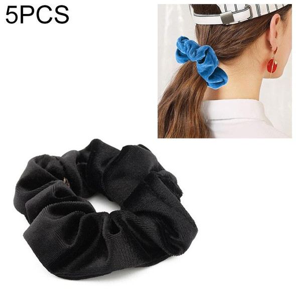 5 PCS Velvet Solid Color Elastic Hair Bands Ponytail Holder Scrunchies Tie Hair Rubber Band Headband(Black)