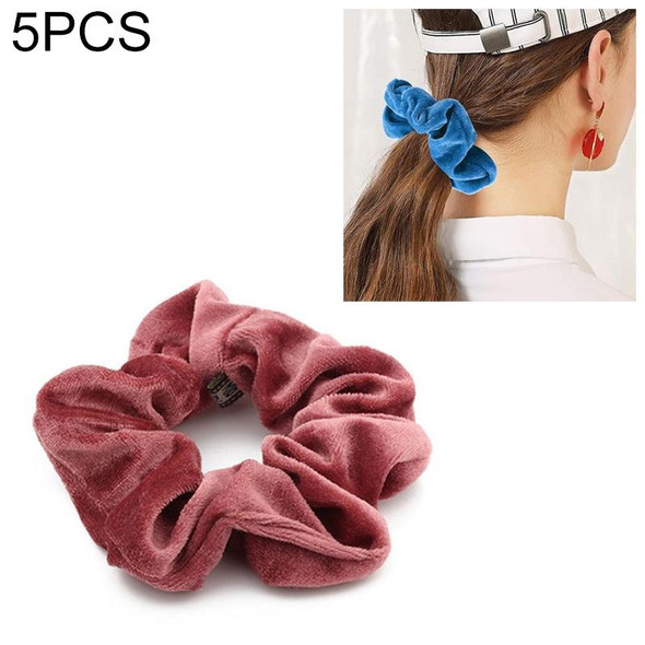 5 PCS Velvet Solid Color Elastic Hair Bands Ponytail Holder Scrunchies Tie Hair Rubber Band Headband(Pink)