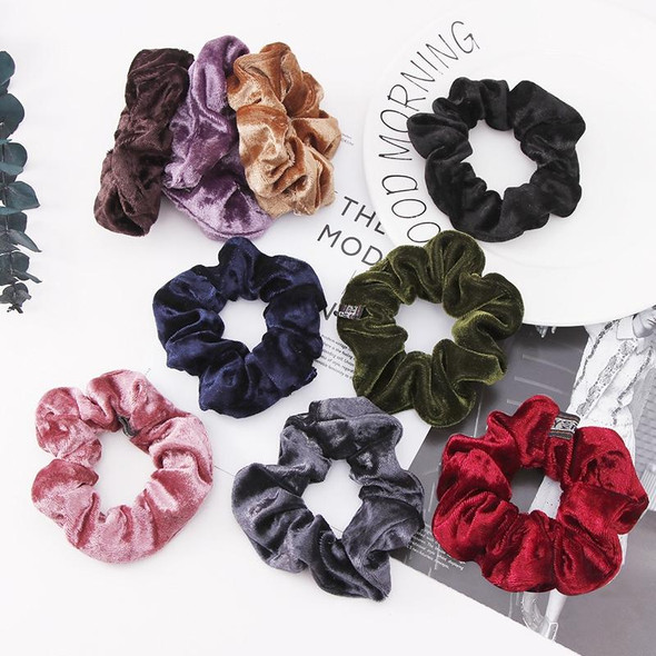 5 PCS Velvet Solid Color Elastic Hair Bands Ponytail Holder Scrunchies Tie Hair Rubber Band Headband(Deep Blue)