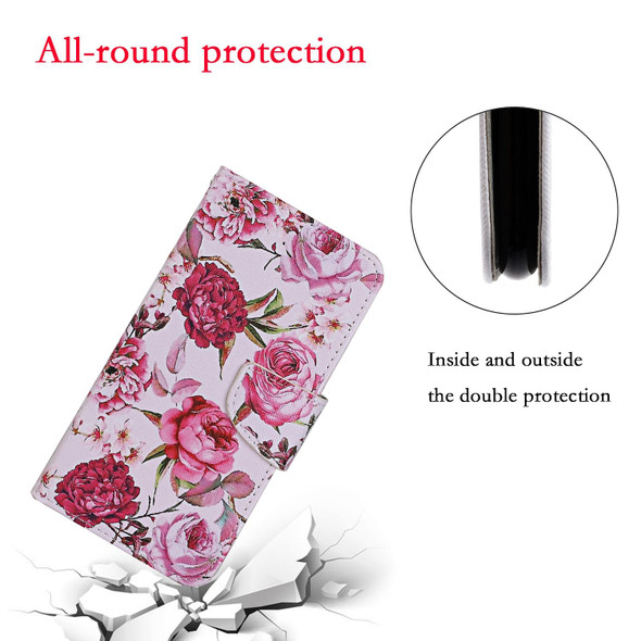 Colored Drawing Pattern Flip Leatherette Case - iPhone 13 Pro(Peony)