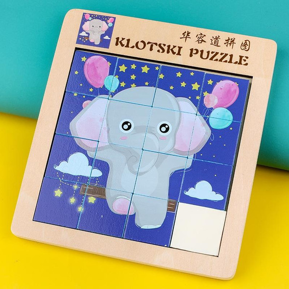 2 PCS Cartoon Animal Double-Sided Klotski Puzzle Children Wooden Toy Early Education Jigsaw Puzzle(Elephant)