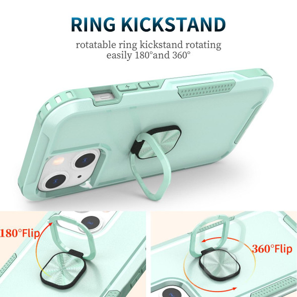 3 in 1 PC + TPU Phone Case with Ring Holder - iPhone 13(Mint Green)