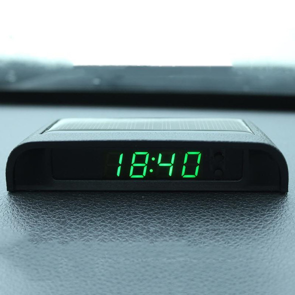 Solar Night Light Car Clock Automotive Electronic Clock Temperature Time+Date+Week+Temperature(Green Light)