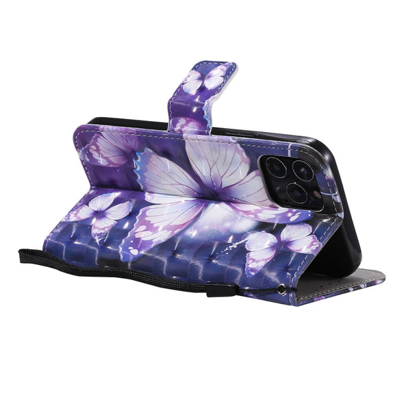 3D Painting Horizontal Flip Leatherette Case with Holder & Card Slot & Lanyard - iPhone 12 / 12 Pro(Purple Butterflies)