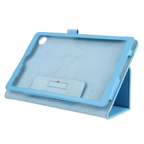 Lenovo Tab M7 Litchi Texture Solid Color Horizontal Flip Leather Case with Holder & Pen Slot(Sky Blue)