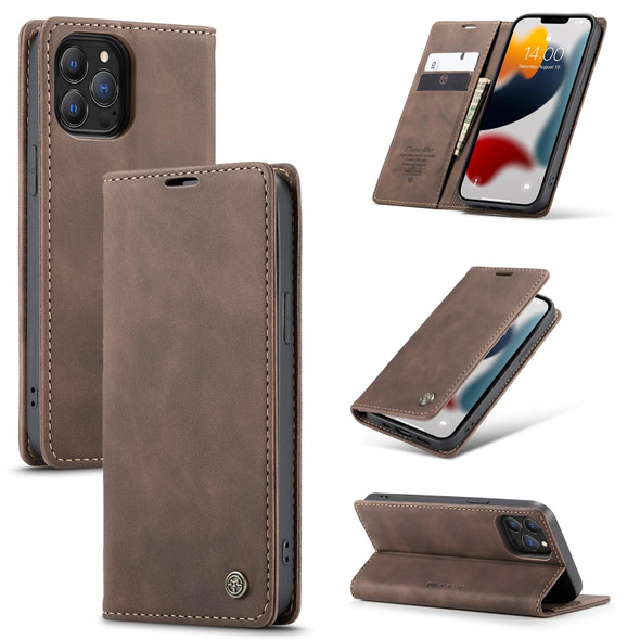 CaseMe-013 Multifunctional Retro Frosted Horizontal Flip Leatherette Case with Card Slot & Holder & Wallet - iPhone 13 Pro(Coffee)