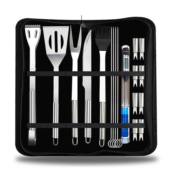18 in 1 Outdoor Tableware Set Camping Barbecue Tableware Picnic Tool Set with Thermometer