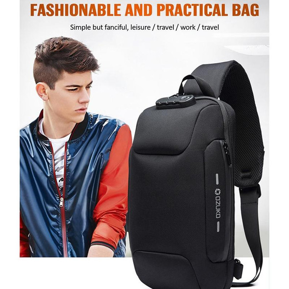 OZUKO 9223 Anti-theft Men Chest Bag Waterproof Crossbody Bag with External USB Charging Port, Style:Large Size(Black)