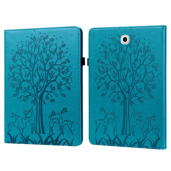 Samsung Galaxy Tab S2 9.7 Tree & Deer Pattern Pressed Printing Horizontal Flip PU Leather Case with Holder & Card Slots(Blue)