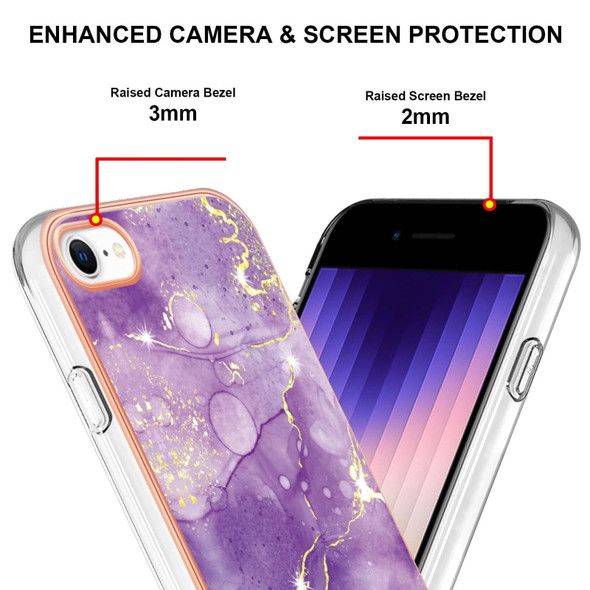 Electroplating Marble Pattern Dual-side IMD TPU Shockproof Phone Case - iPhone SE 2022 / SE 2020 / 8 / 7(Purple 002)