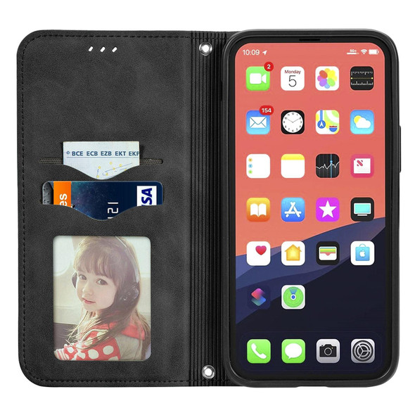 iPhone 13 mini Retro Skin Feel Business Magnetic Horizontal Flip Leather Case With Holder & Card Slots & Wallet & Photo Frame(Black)