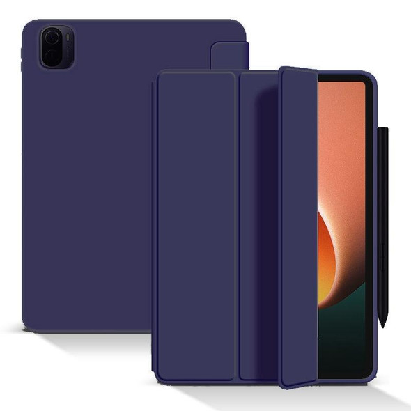 Xiaomi Pad 5 / Pad 5 Pro Skin Feel Matte Honeycomb Leather Tablet Case with Tri-fold Bracket(Navy Blue)