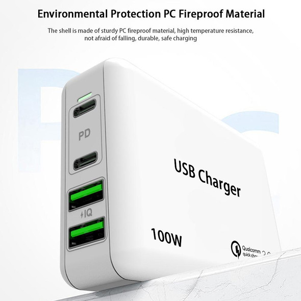 PD 65W Dual USB-C / Type-C + Dual USB 4-port Charger with Power Cable for Apple / Huawei / Samsung Laptop US Plug