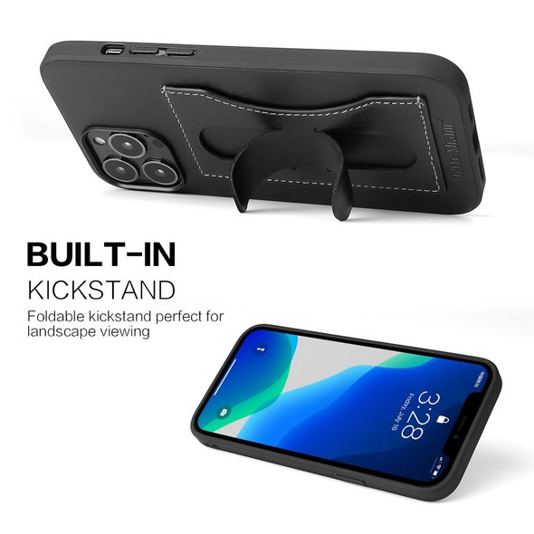 Fierre Shann Full Coverage Protective Leatherette Case with Holder & Card Slot - iPhone 13 Mini(Black)