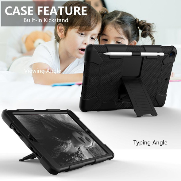 iPad 10.2 Shockproof Two-Color Silicone Protection Case with Holder & Pen Slot(Black)