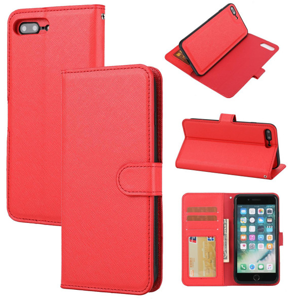 Cross Texture Detachable Leatherette Phone Case - iPhone 8 Plus / 7 Plus(Red)