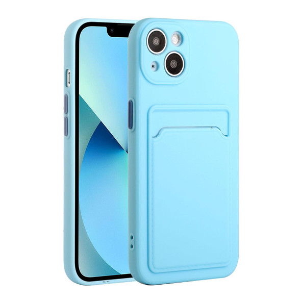 Card Slot Design Shockproof TPU Protective Case - iPhone 13(Sky Blue)