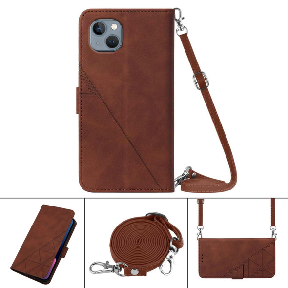 Crossbody 3D Embossed Flip Leatherette Phone Case - iPhone 13(Brown)