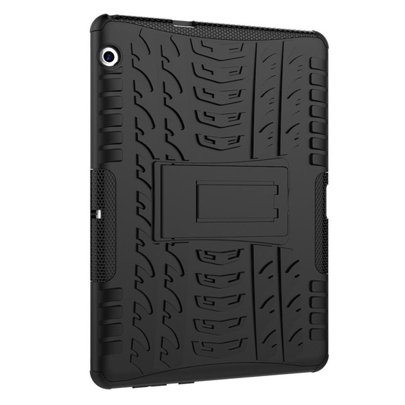 Huawei MediaPad T3 10 Tire Texture Shockproof TPU+PC Protective Case with Holder(Black)