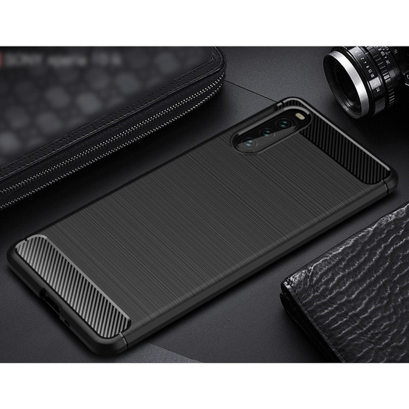 Sony Xperia 10 III Brushed Texture Carbon Fiber TPU Case(Black)