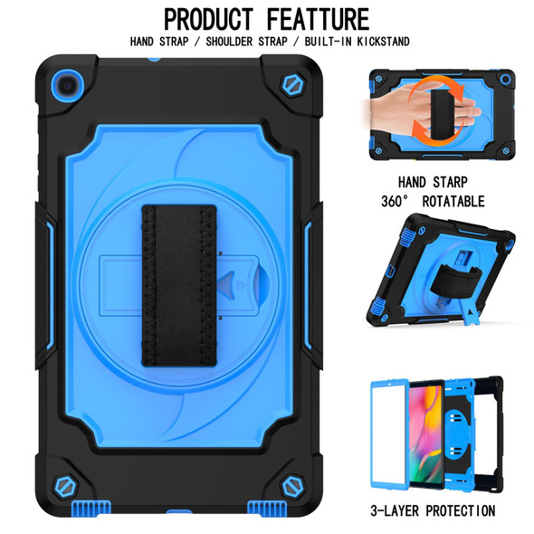 Samsung Galaxy Tab A 10.1 (2019)/T515 360 Degree Rotation Turntable Contrast Color Robot Shockproof Silicone + PC Protective Case with Holder(Black + Blue)