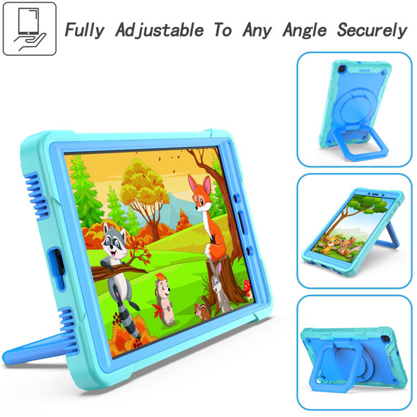 Samsung Galaxy Tab A 8.0 (2019) T290 Contrast Color Shockproof Robot Silicone + PC Case with Wristband Holder(Mint Green + Blue)