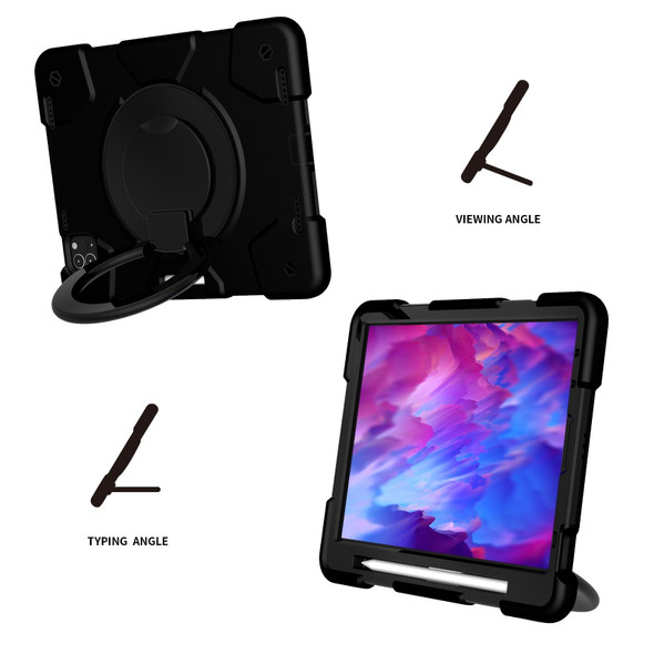 iPad Pro 11 2020/Pro 11 2018/Air 2020/Air 2022 Silicone + PC Full Body Protection Tablet Case With Holder & Strap(Black)