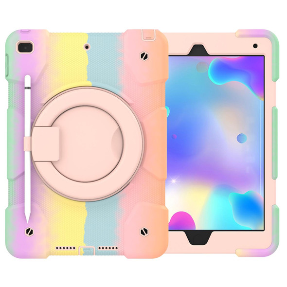 iPad 10.2 2019/10.2 2020/10.2 2021 Silicone + PC Full Body Protection Tablet Case With Holder & Strap(Colorful Rose Gold)