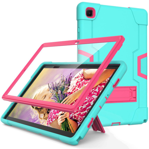 Samsung Galaxy Tab A7 10.4 (2020) T500 Contrast Color Robot Shockproof Silicon + PC Protective Case with Holder(Mint Green + Rose Red)