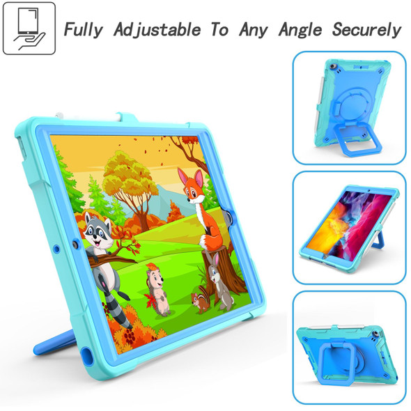 Contrast Color Shockproof Robot Silicone + PC Case with Wristband Holder - iPad 10.2 2021 / 2020 / 2019(Mint Green + Blue)