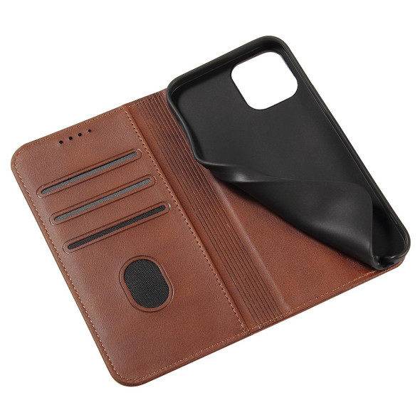Calf Texture Magnetic Horizontal Flip Leatherette Case with Holder & Card Slots & Wallet - iPhone 12 / 12 Pro(Brown)