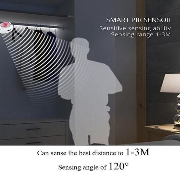 2m Wireless PIR Motion Sensor LED Strip Light 12V Smart Stair Cabinet Wall Lamp, EU plug(Warm white Light)